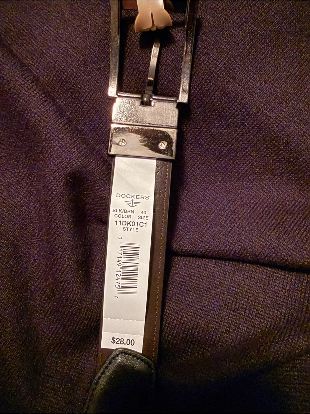 Dockers Black and Chocolate Brown Reversible Men's Belt with Silver Buckle - Picture 2 of 5